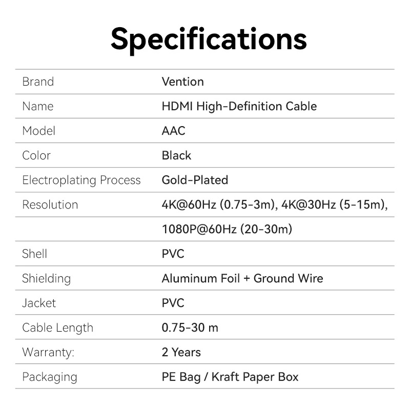 Кабель VENTION 4K 60Hz HDMI v2.0 15м Black (AACBN)
