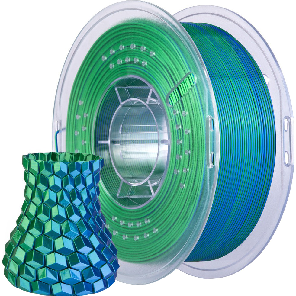 Пластик (филамент) для 3D принтера ELEGOO Silk PLA 1.75mm, 1кг, Silk Blue Green (50.203.0467)