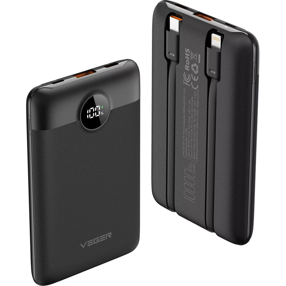 Повербанк VEGER C11 with Built-in Cables 22.5W 10000mAh Black