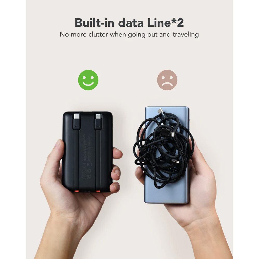 Повербанк VEGER C11 with Built-in Cables 22.5W 10000mAh Black