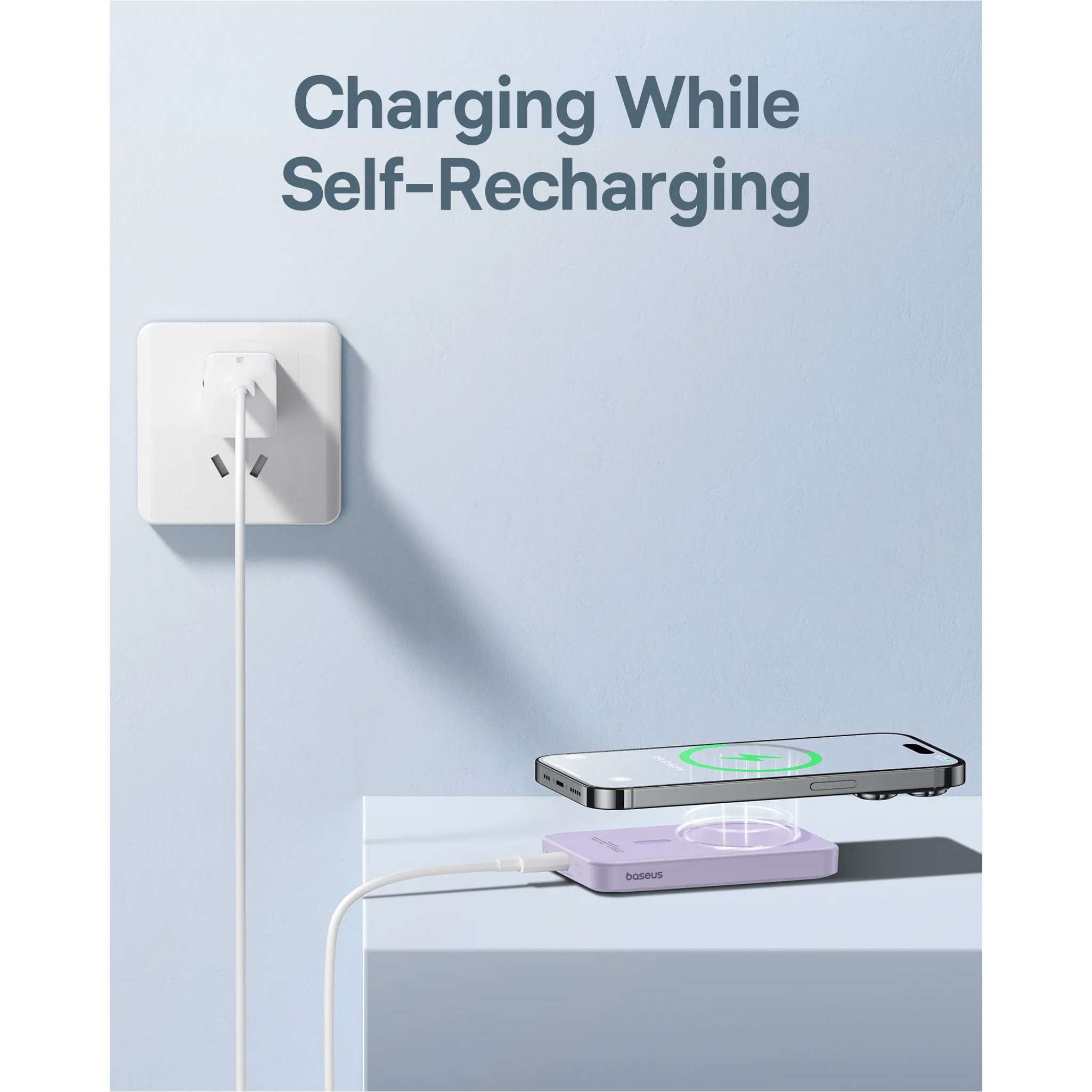 Повербанк з бездротовою зарядкою BASEUS Magnetic Mini Wireless Fast Charge 2in1 20W 5000mAh Nebula Purple (P10022107513-00)