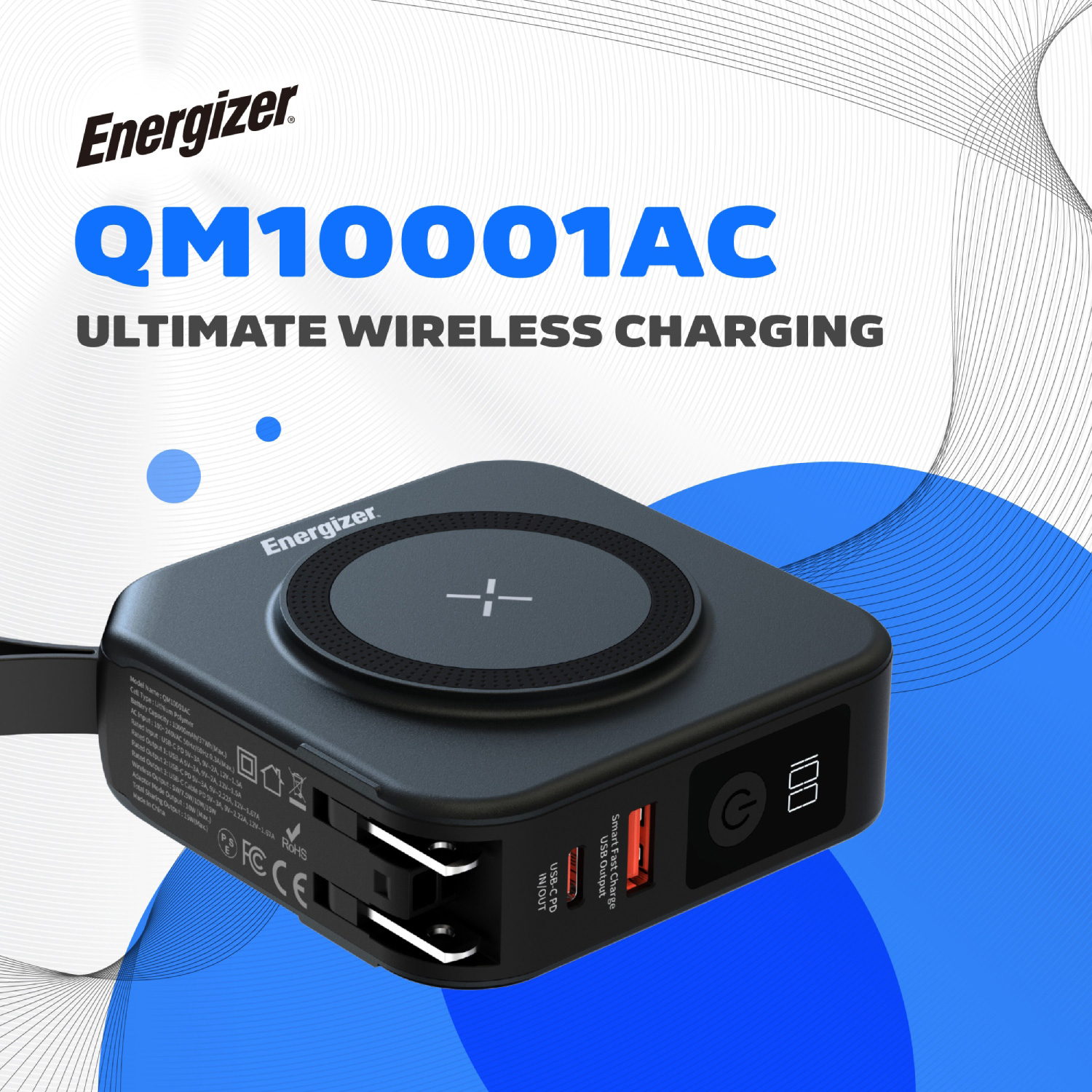 Повербанк з бездротовою зарядкою ENERGIZER QM10001AC Li-Pol PD 20W 10000mAh
