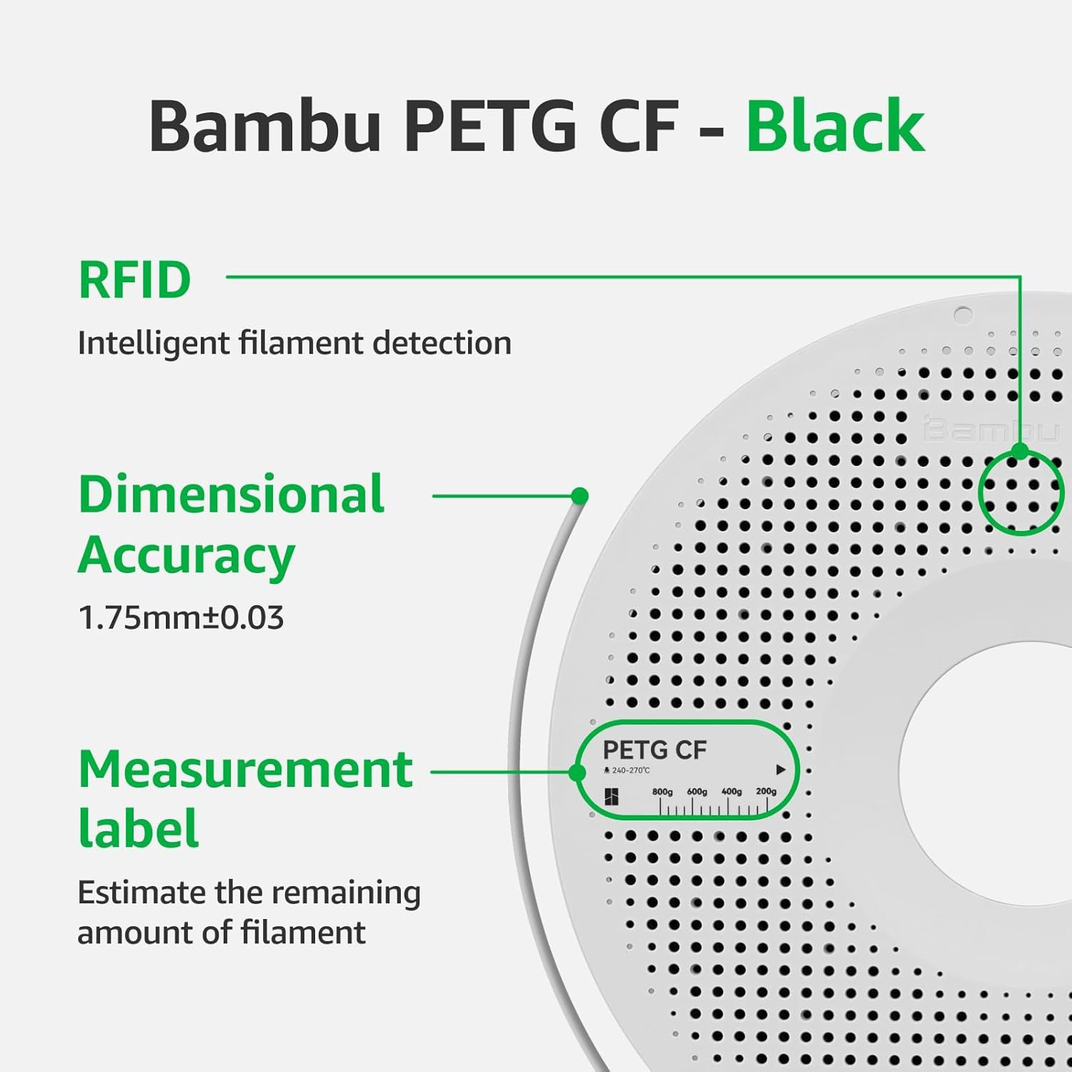 Пластик (філамент) для 3D принтера BAMBU LAB PETG-CF 1.75mm, 1кг, Black