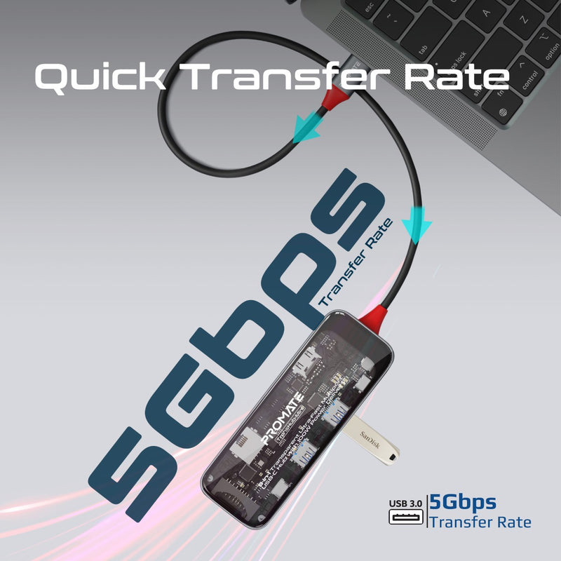 Порт-реплікатор PROMATE TransHub-Mini 8-in 1 Transparent Ultra-Fast Multiport USB-C Hub with PD100W