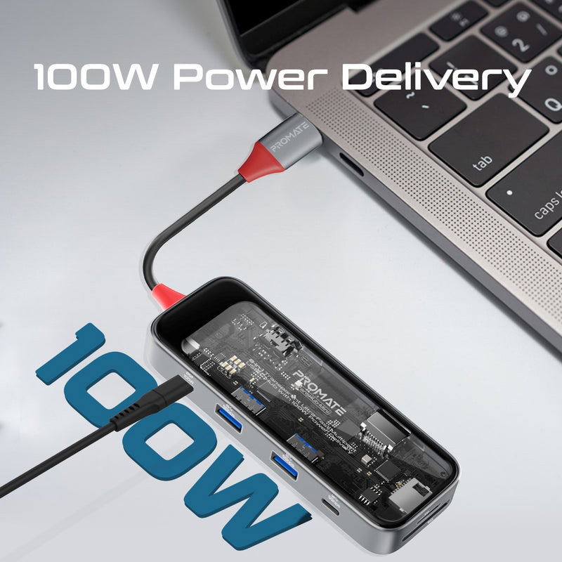 Порт-реплікатор PROMATE TransHub-Mini 8-in 1 Transparent Ultra-Fast Multiport USB-C Hub with PD100W