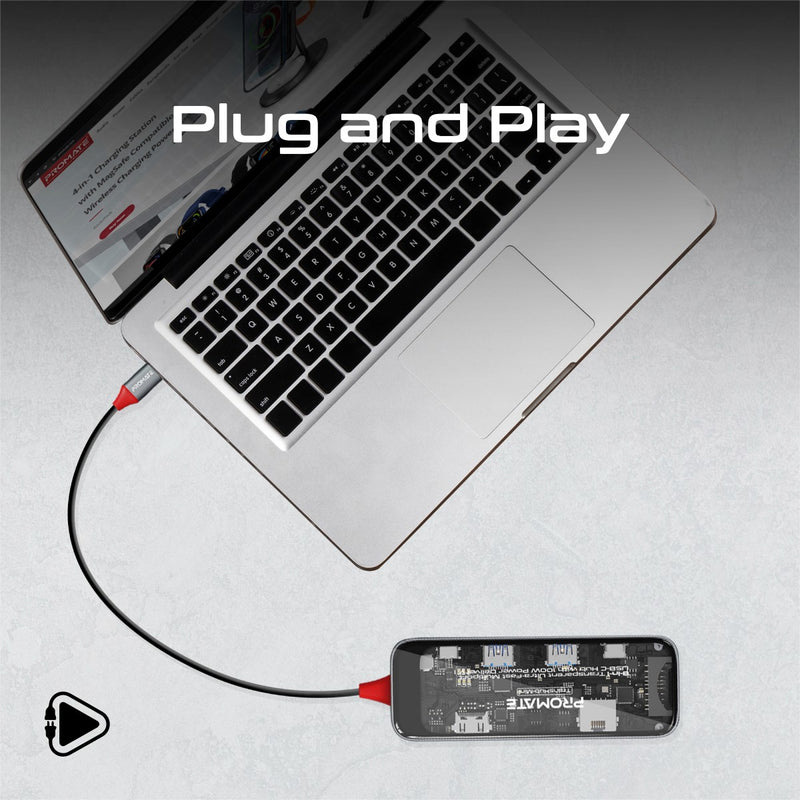 Порт-реплікатор PROMATE TransHub-Mini 8-in 1 Transparent Ultra-Fast Multiport USB-C Hub with PD100W