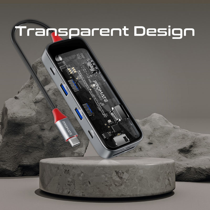 Порт-реплікатор PROMATE TransHub-Mini 8-in 1 Transparent Ultra-Fast Multiport USB-C Hub with PD100W