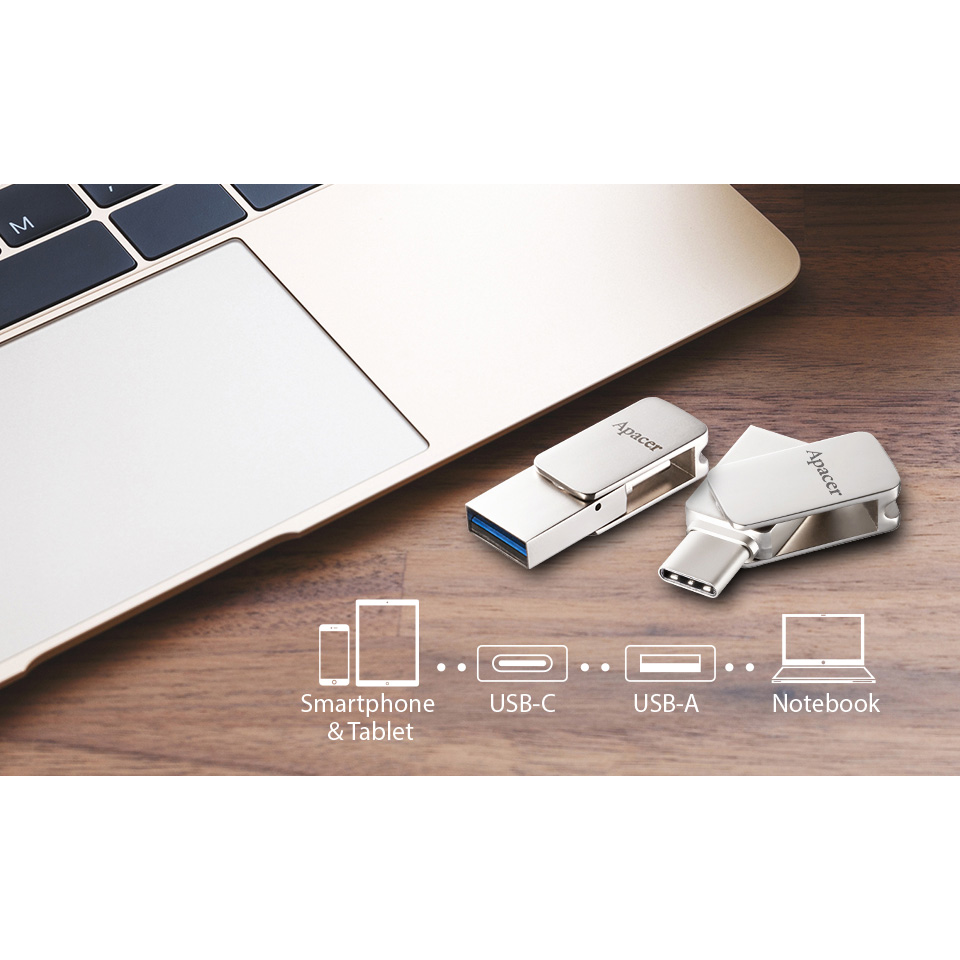 Флешка 64GB APACER AH181 USB 3.2 Type-C/USB-A (AP64GAH181S-1)