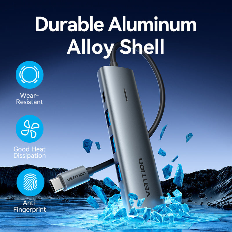 USB-хаб VENTION 5-in-1 USB-C to 4xUSB3.0, USB-C Power (TGZHB)