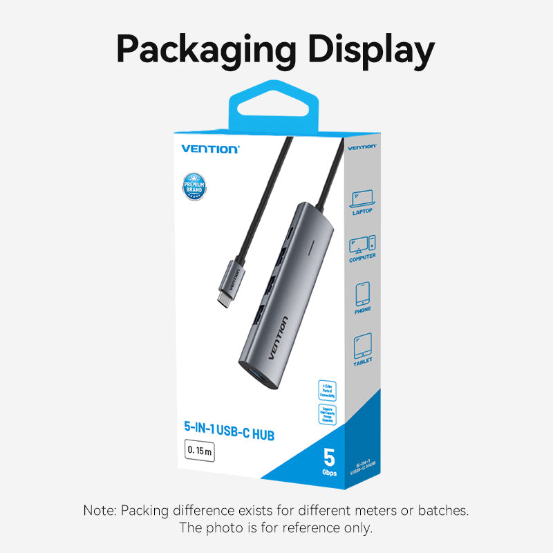 USB-хаб VENTION 5-in-1 USB-C to 4xUSB3.0, USB-C Power (TGZHB)