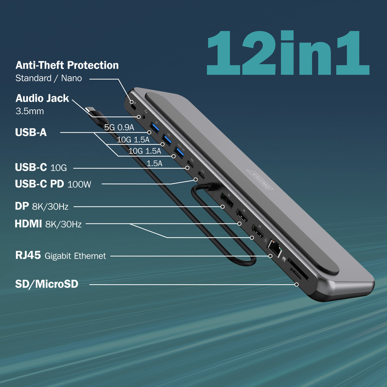 Порт-реплікатор DIGITUS USB-C 12-Port 8K Docking Station (DA-70919)
