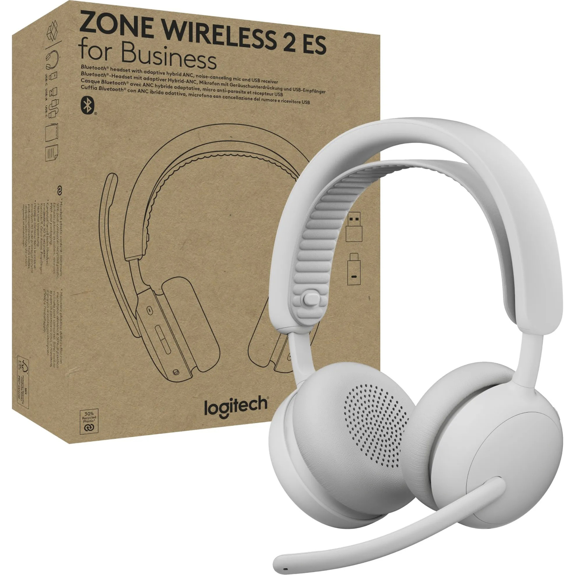 Гарнитура беспроводная LOGITECH Zone Wireless 2 ES Teams Version w/receiver Off-White (981-001520)