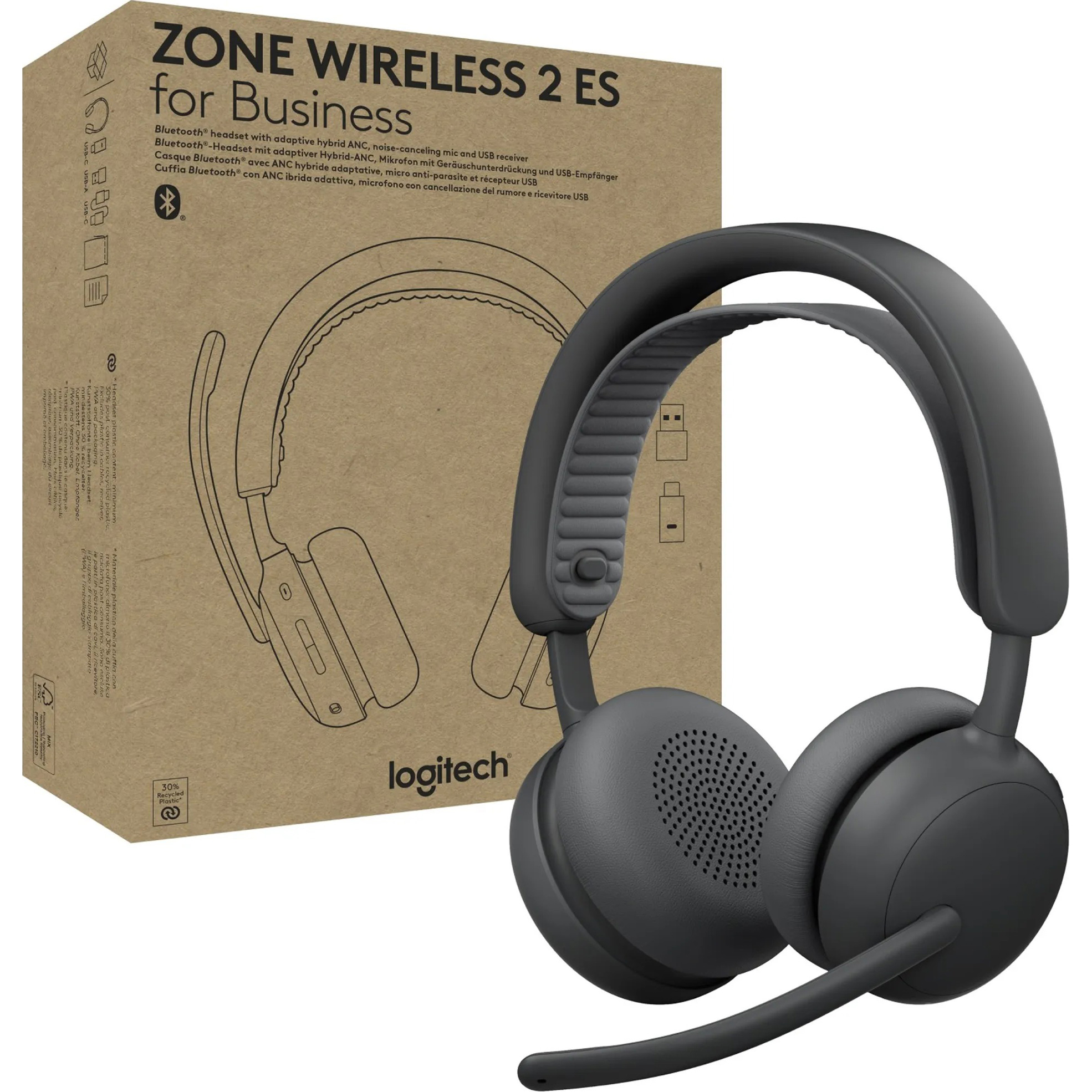 Гарнитура беспроводная LOGITECH Zone Wireless 2 ES UC Version w/receiver Graphite (981-001498)