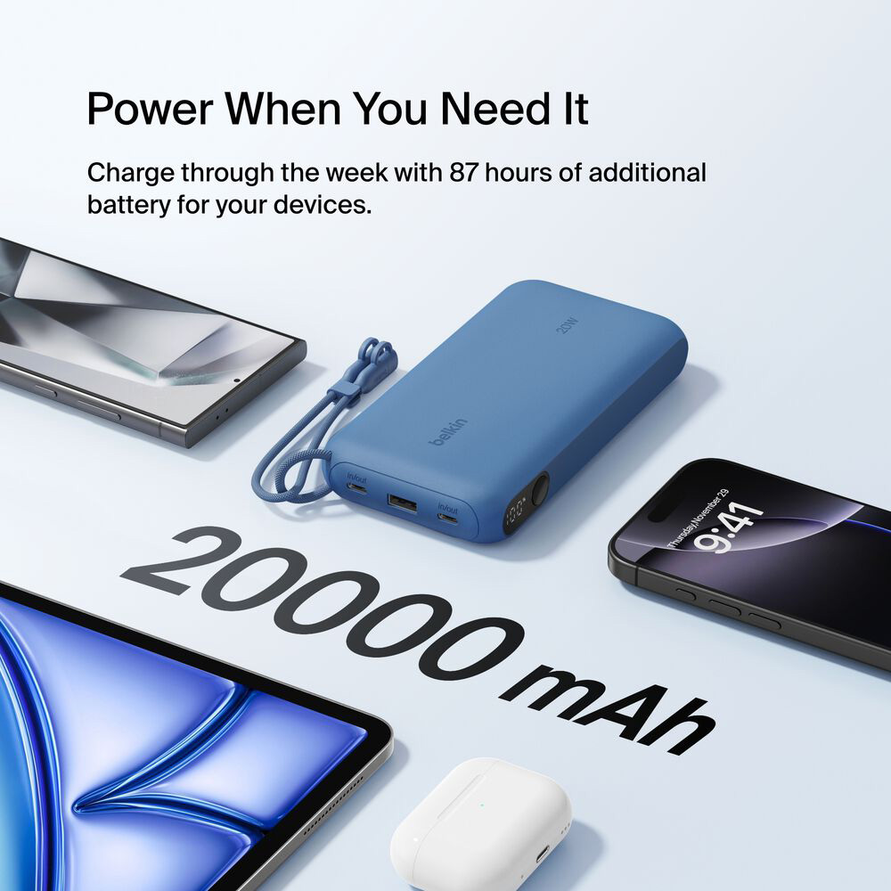 Повербанк BELKIN BoostCharge Power Bank 20K with Display 20W 20000mAh Blue (BPB028HQBL)