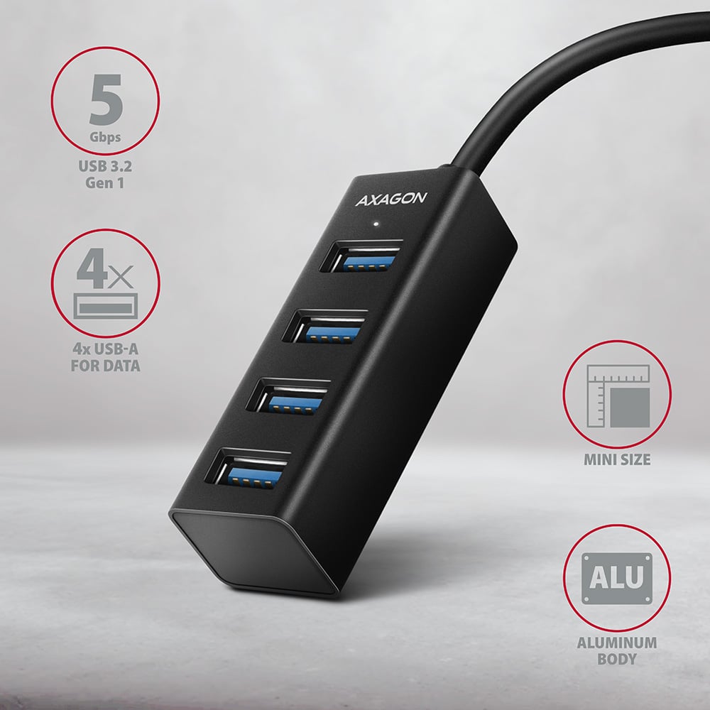 USB-хаб AXAGON 4-Port SuperSpeed USB-A Mini Hub 20cm