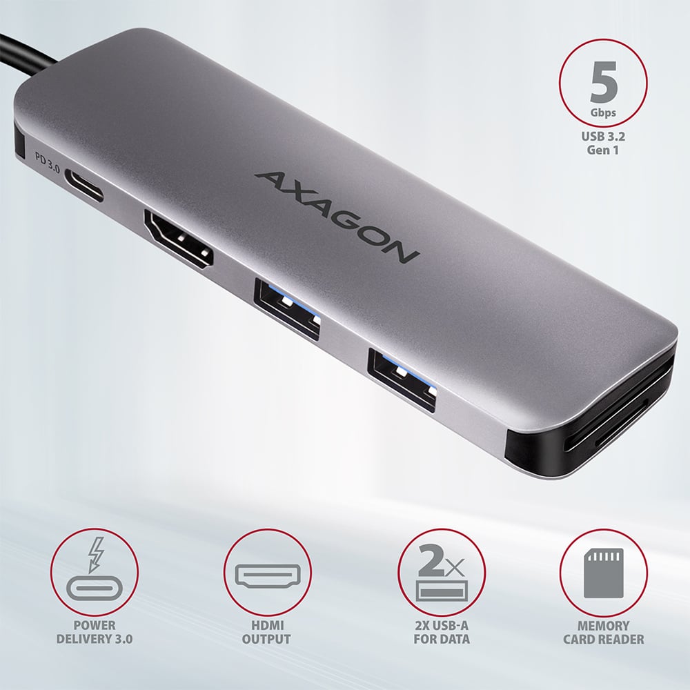 Порт-реплікатор AXAGON 5-in-1 SuperSpeed USB-C Combo Hub