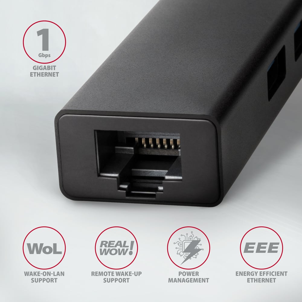 Мережевий адаптер з USB-хабом AXAGON 3-Port SuperSpeed USB-C Hub w/GLAN