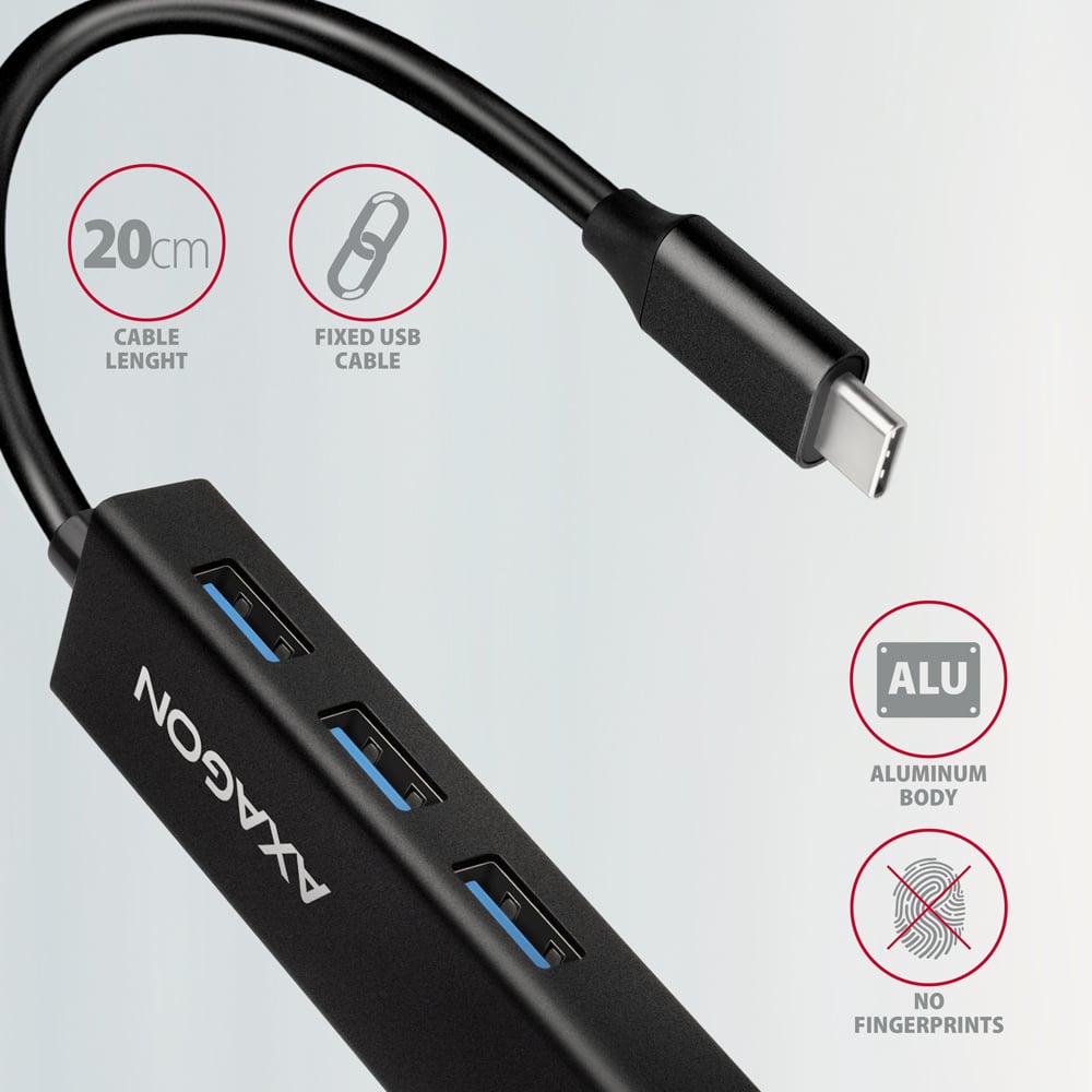 Мережевий адаптер з USB-хабом AXAGON 3-Port SuperSpeed USB-C Hub w/GLAN