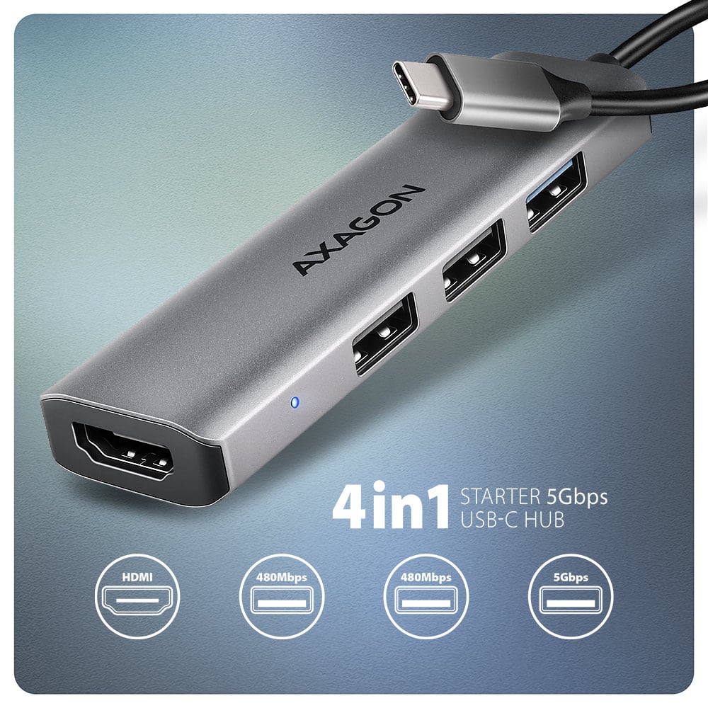 Порт-реплікатор AXAGON 4-in-1 USB-C 5Gbps Starter Hub
