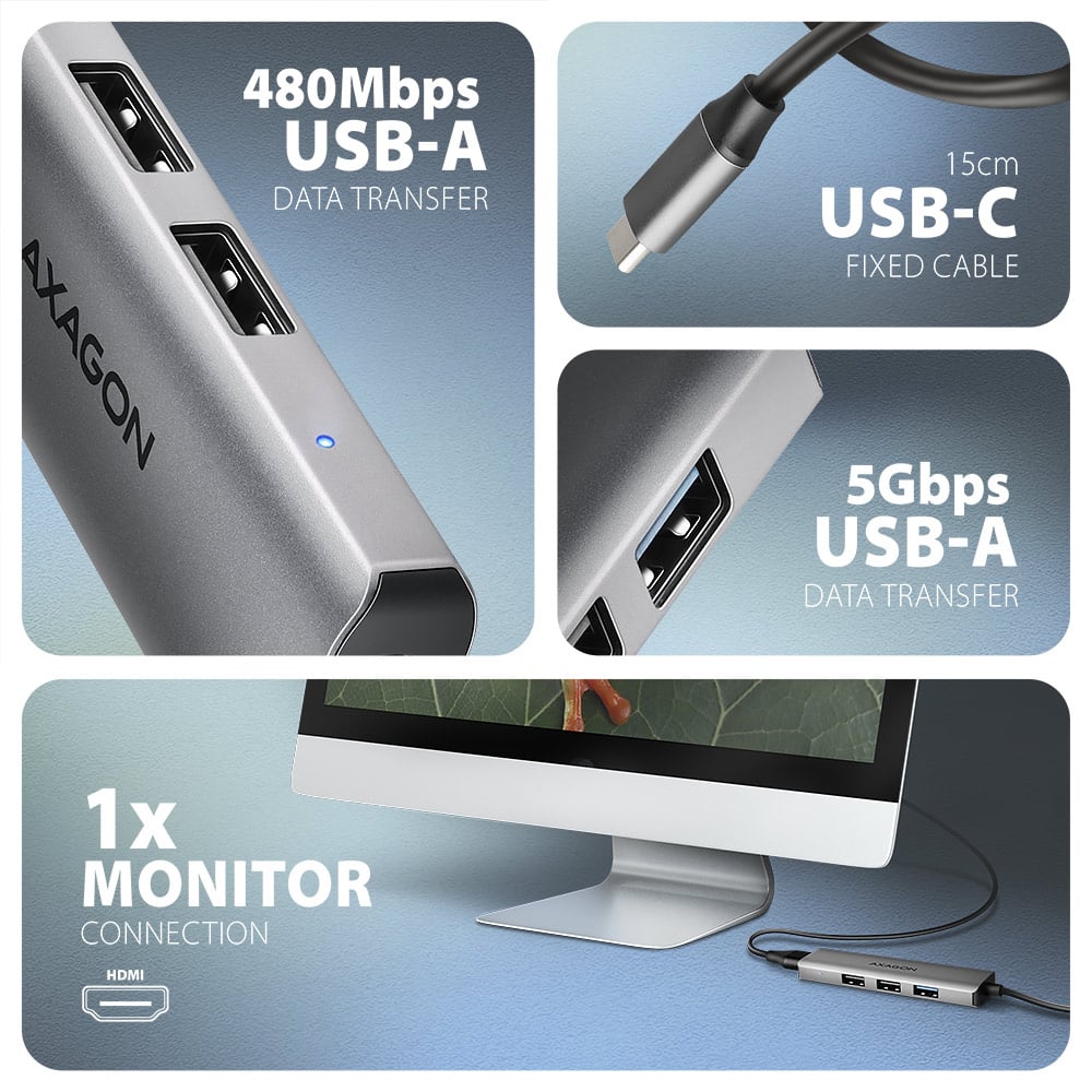 Порт-реплікатор AXAGON 4-in-1 USB-C 5Gbps Starter Hub
