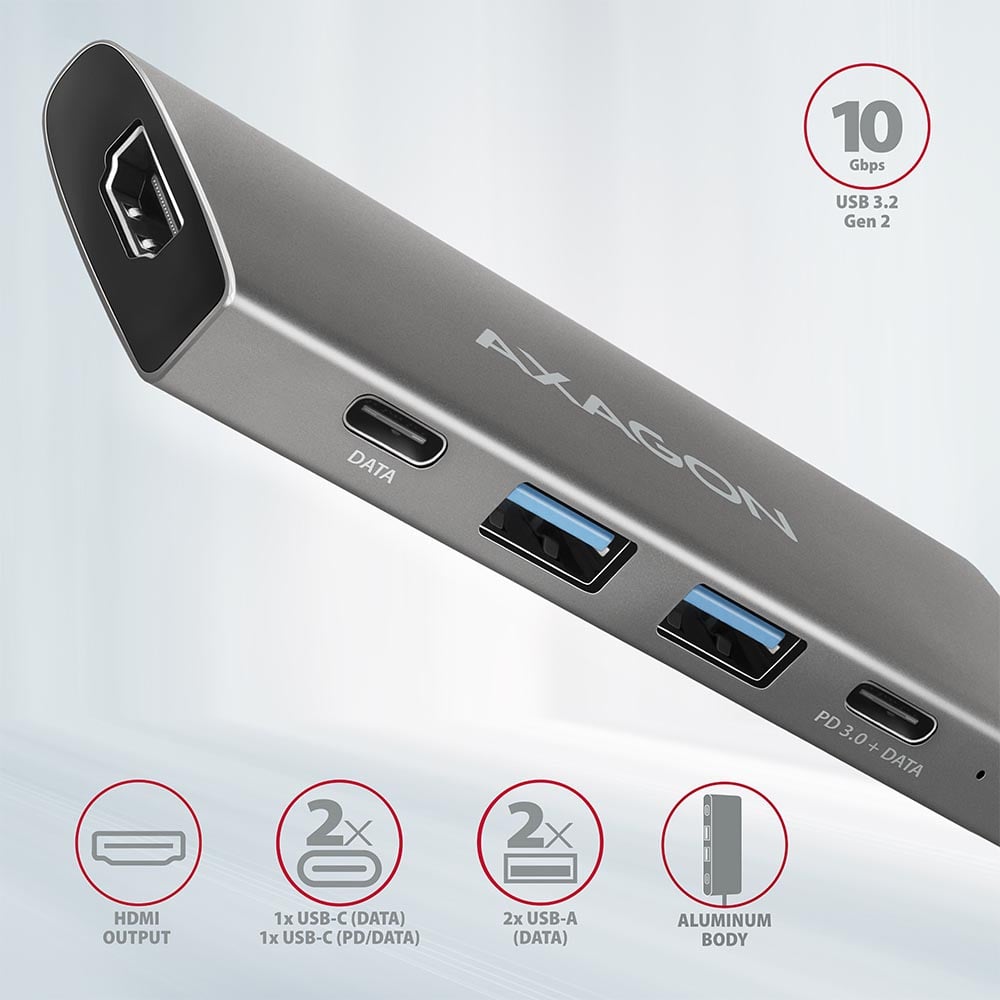 Порт-реплікатор AXAGON 5-in-1 SuperSpeed USB-C 10Gbps Speedster Hub