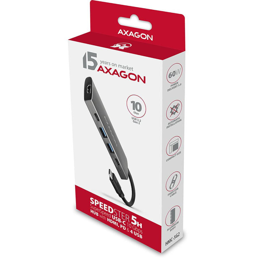 Порт-реплікатор AXAGON 5-in-1 SuperSpeed USB-C 10Gbps Speedster Hub