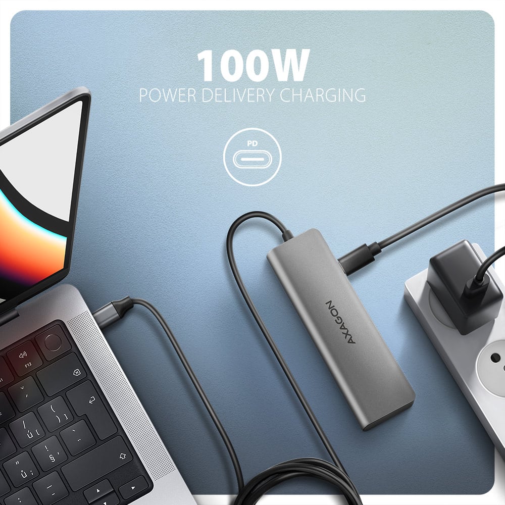Порт-реплікатор AXAGON USB-C to 3xUSB-A3.2 + HDMI 4K@30Hz + PD100W Gray