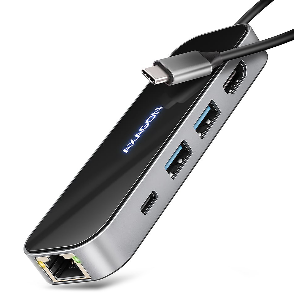 Порт-реплікатор AXAGON 6-in-1 SuperSpeed USB-C 5Gbps Glass Hub