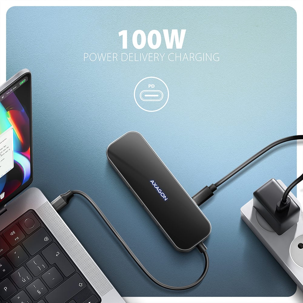 Порт-реплікатор AXAGON 6-in-1 SuperSpeed USB-C 5Gbps Glass Hub
