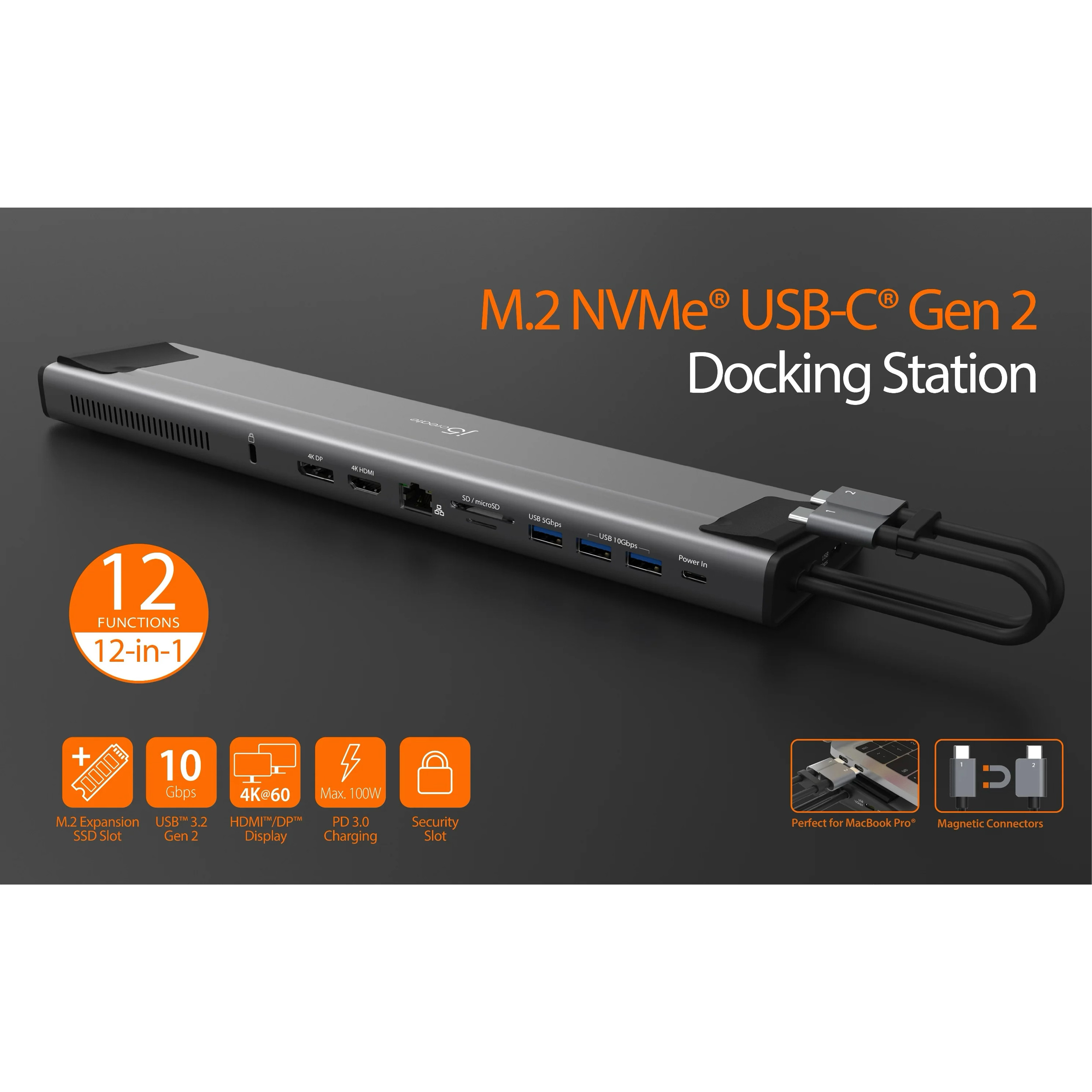 Док-станція J5CREATE 12-in-1 M.2 NVMe USB-C Gen 2 Docking Station (JCD552-N)