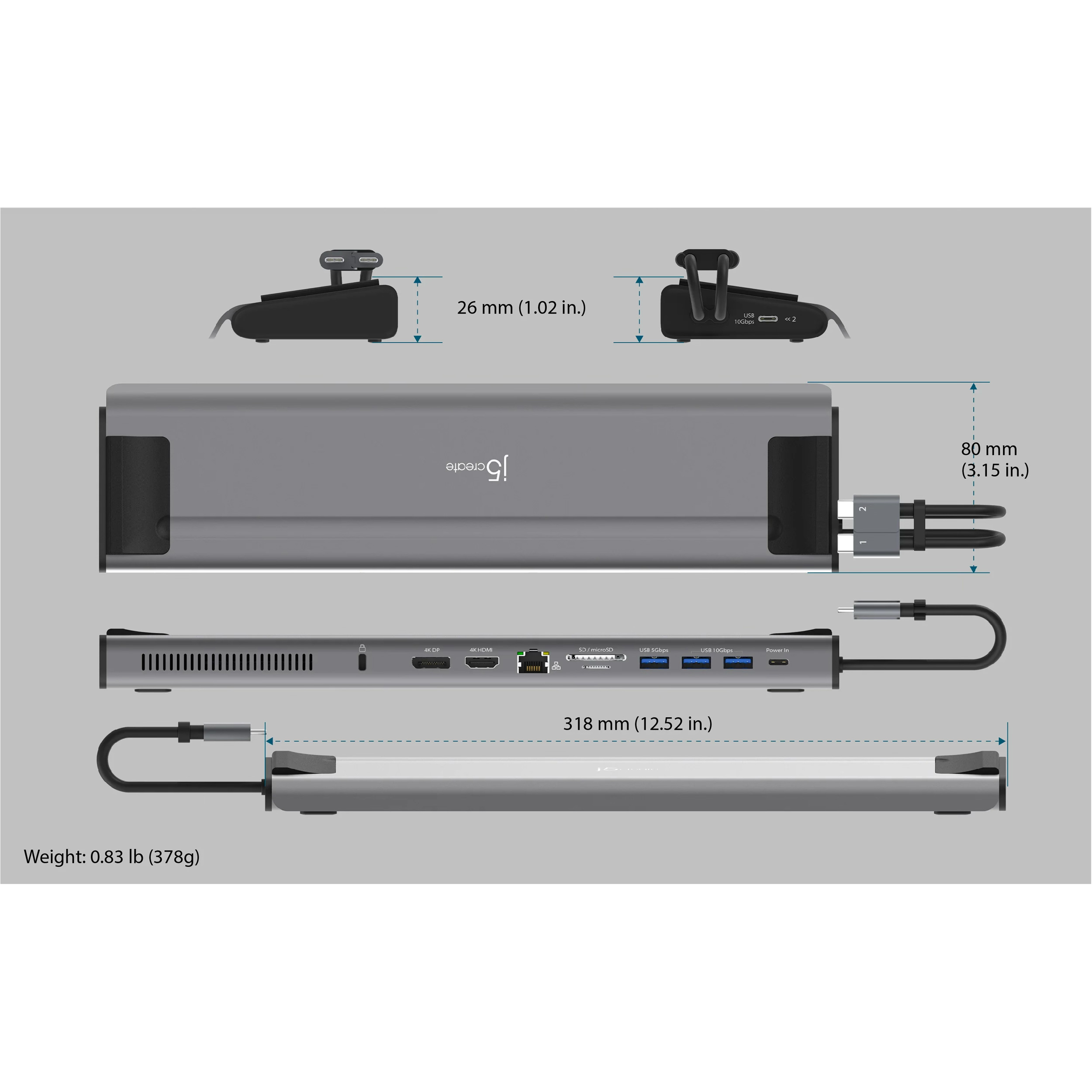 Док-станція J5CREATE 12-in-1 M.2 NVMe USB-C Gen 2 Docking Station (JCD552-N)