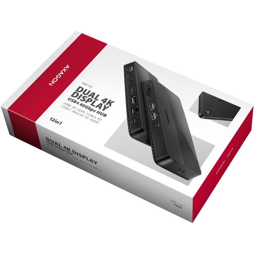 Порт-реплікатор AXAGON 12-in-1 USB4 40Gbps Dual 4K Display Dock