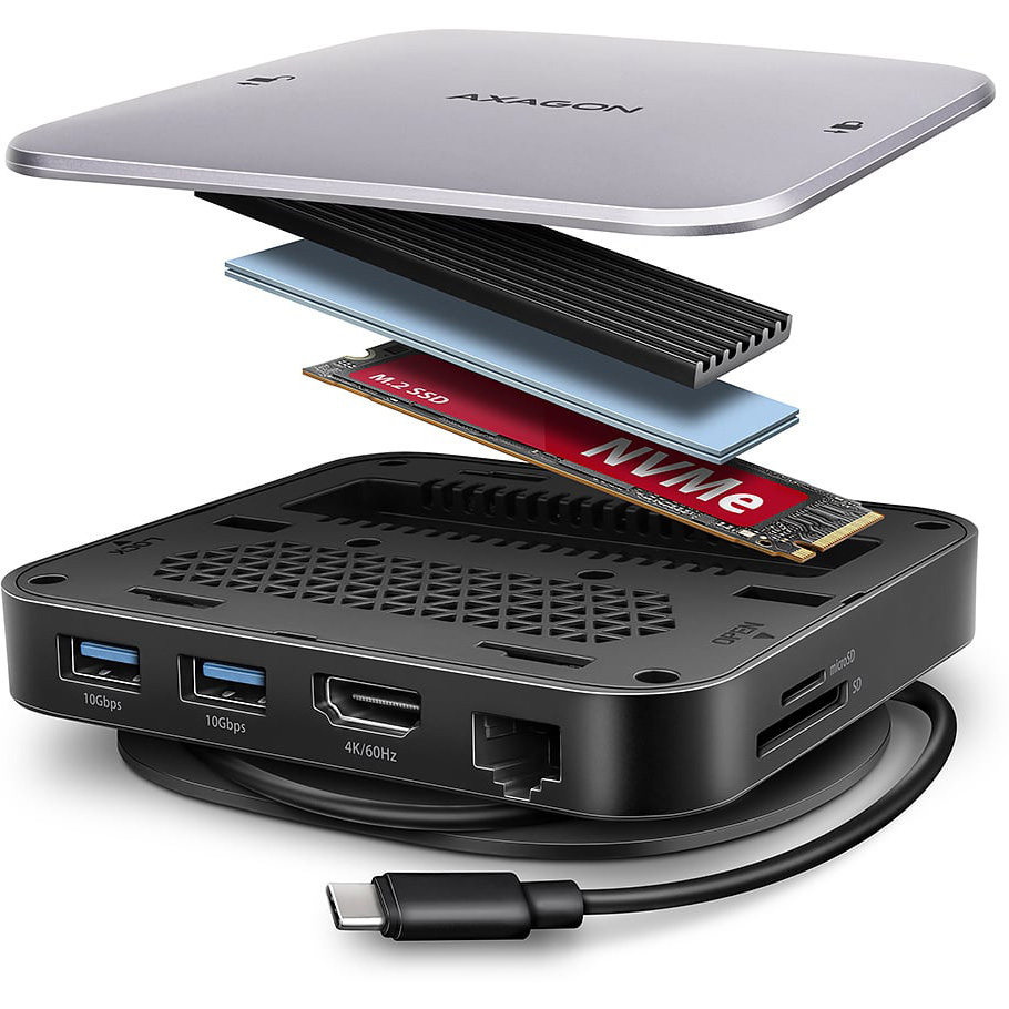 Порт-реплікатор AXAGON 9-in-1 USB-C 10Gbps UFO Hub