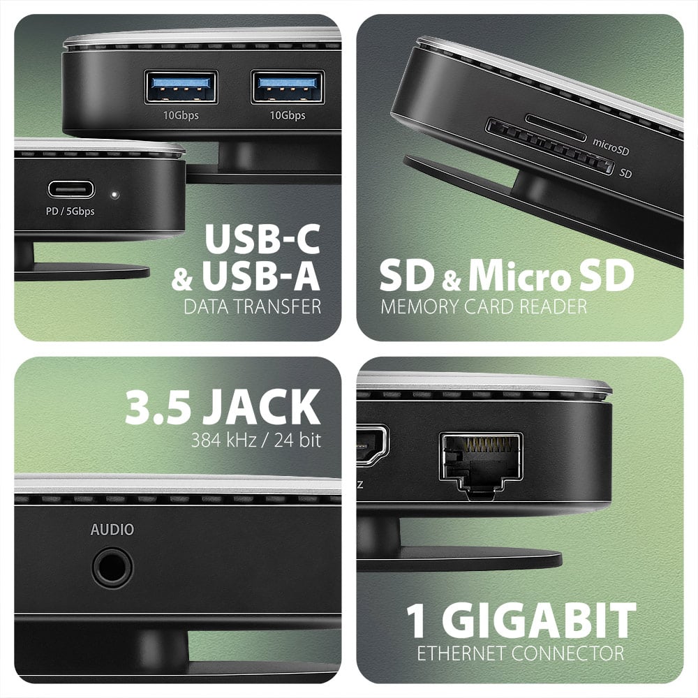 Порт-реплікатор AXAGON 9-in-1 USB-C 10Gbps UFO Hub