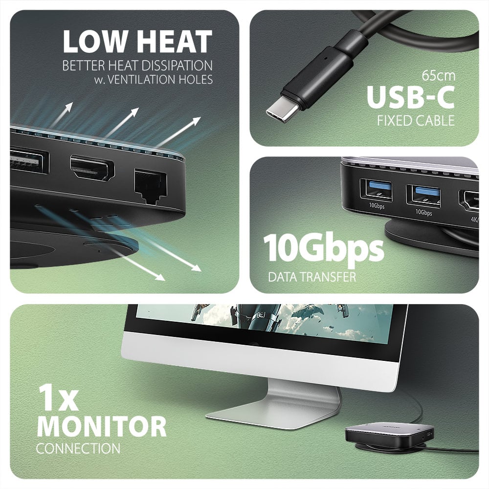 Порт-реплікатор AXAGON 9-in-1 USB-C 10Gbps UFO Hub