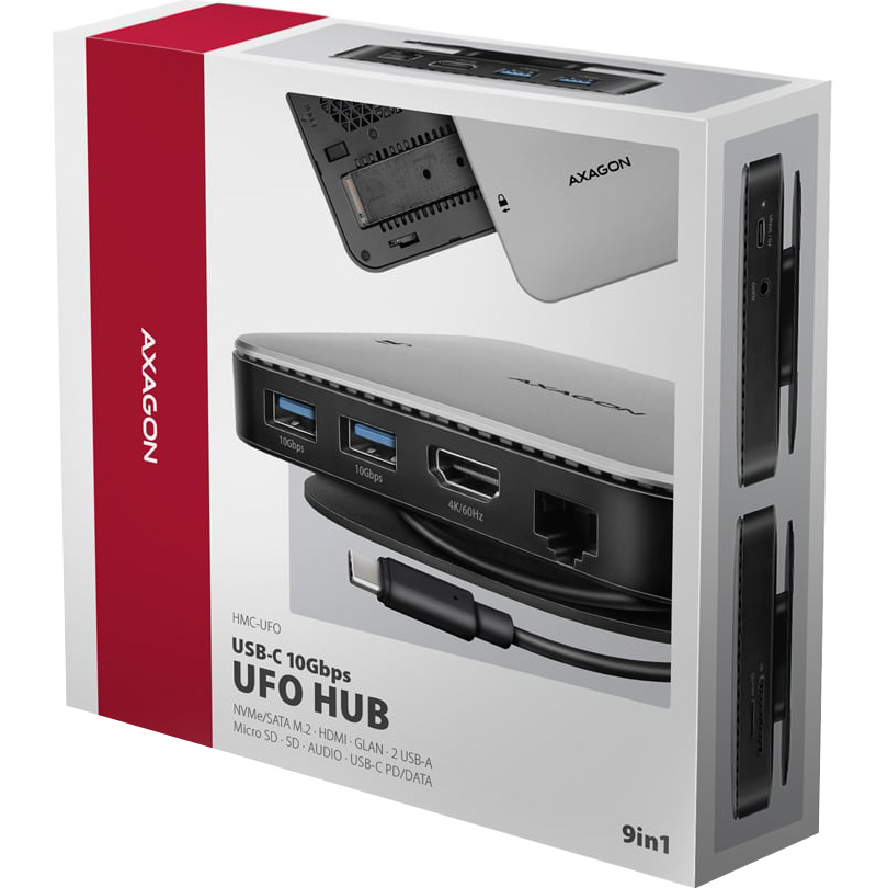Порт-реплікатор AXAGON 9-in-1 USB-C 10Gbps UFO Hub