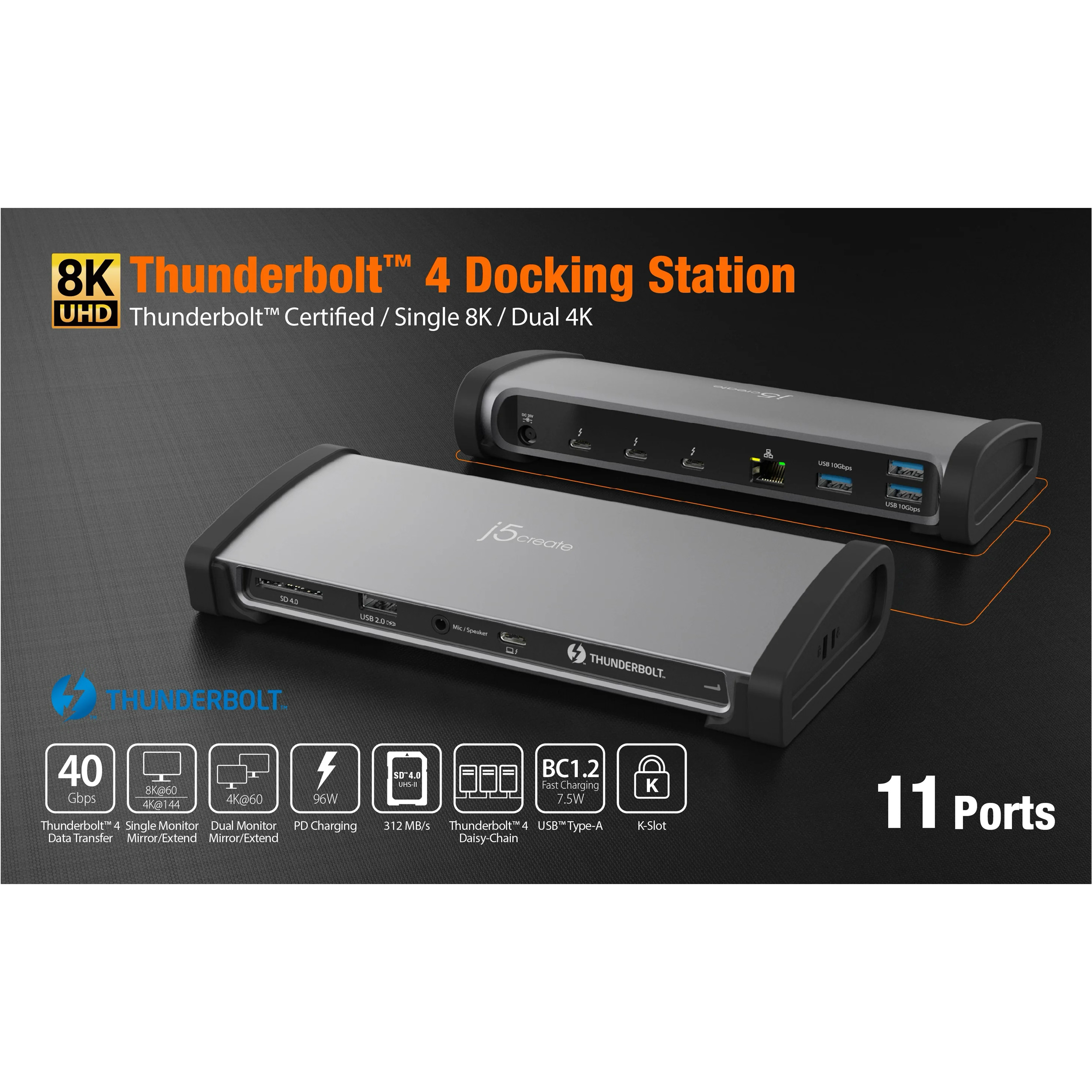 Док-станция J5CREATE 11-in-1 8K Thunderbolt 4 Docking Station (JTD562-EN)