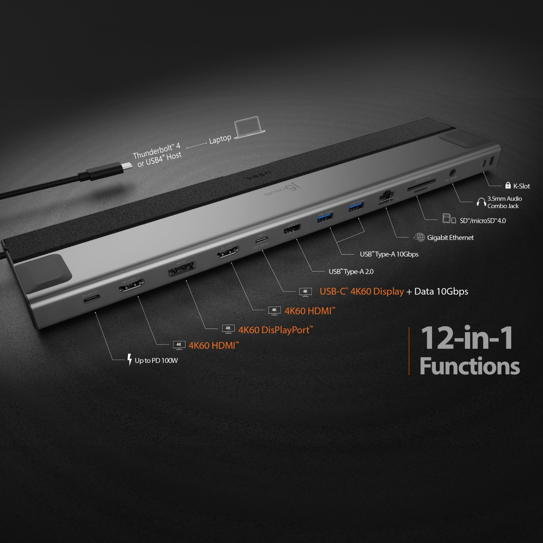 Док-станція J5CREATE 12-in-1 USB4 Triple 4K Display Docking Station (JCD554-N)