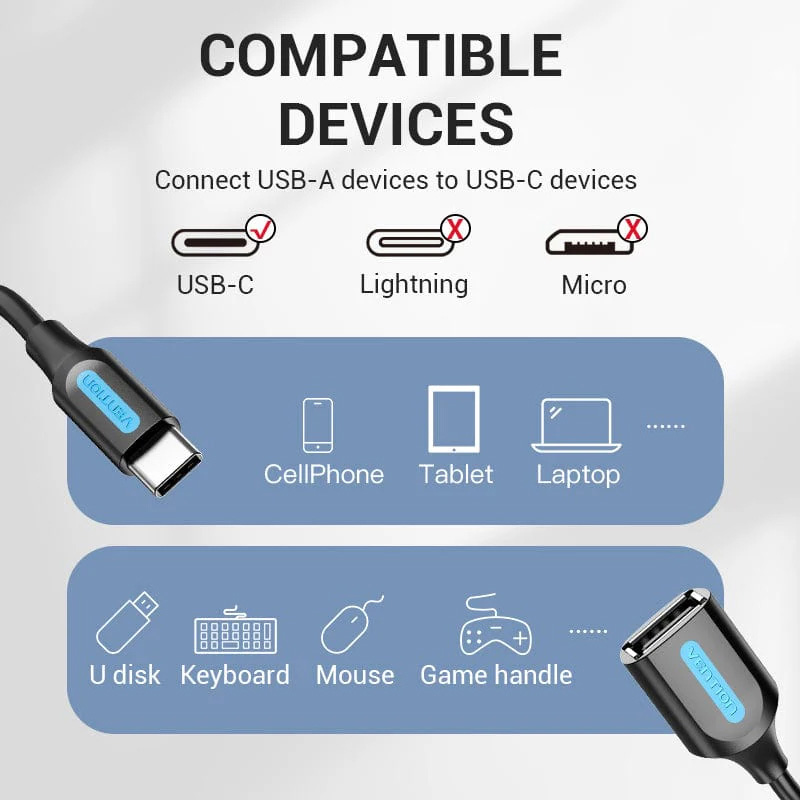 Адаптер VENTION USB 2.0 Type-C - USB AF Black (CCSBB)