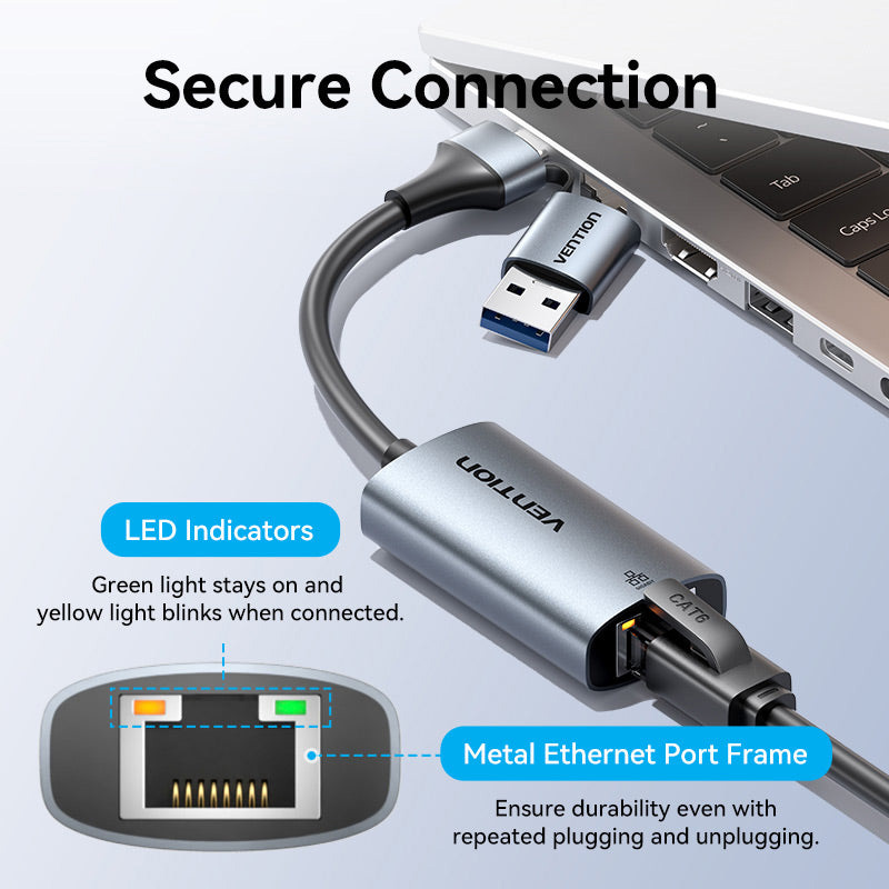 Адаптер VENTION USB Type-C/USB-A - Ethernet RJ45 1000Mb Gray (CFQHB)