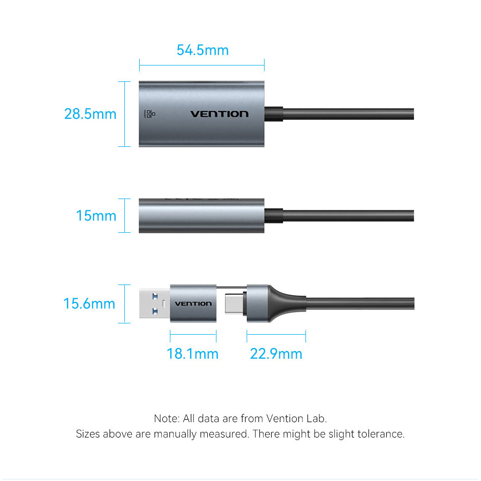 Адаптер VENTION USB Type-C/USB-A - Ethernet RJ45 1000Mb Gray (CFQHB)