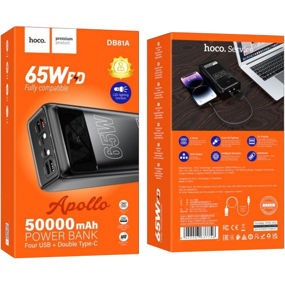 Повербанк HOCO DB81A Apollo 65W 50000mAh Black
