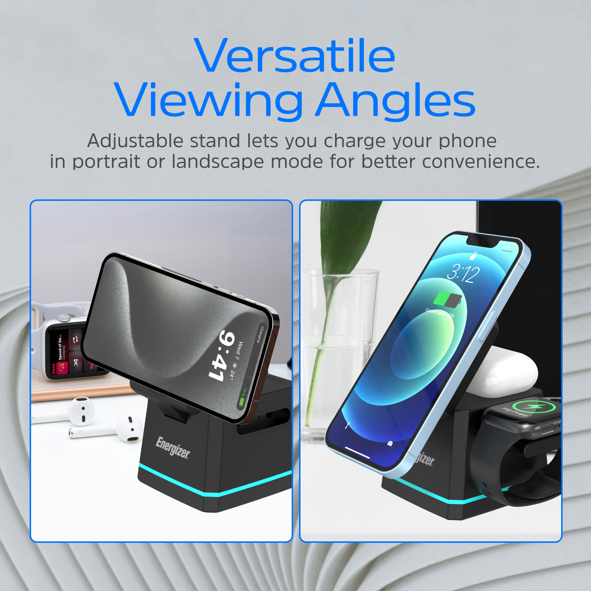 Бездротовий зарядний пристрій ENERGIZER 3-in-1 Magnetic Wireless Charging Dock for Phone, Earbuds & Watch