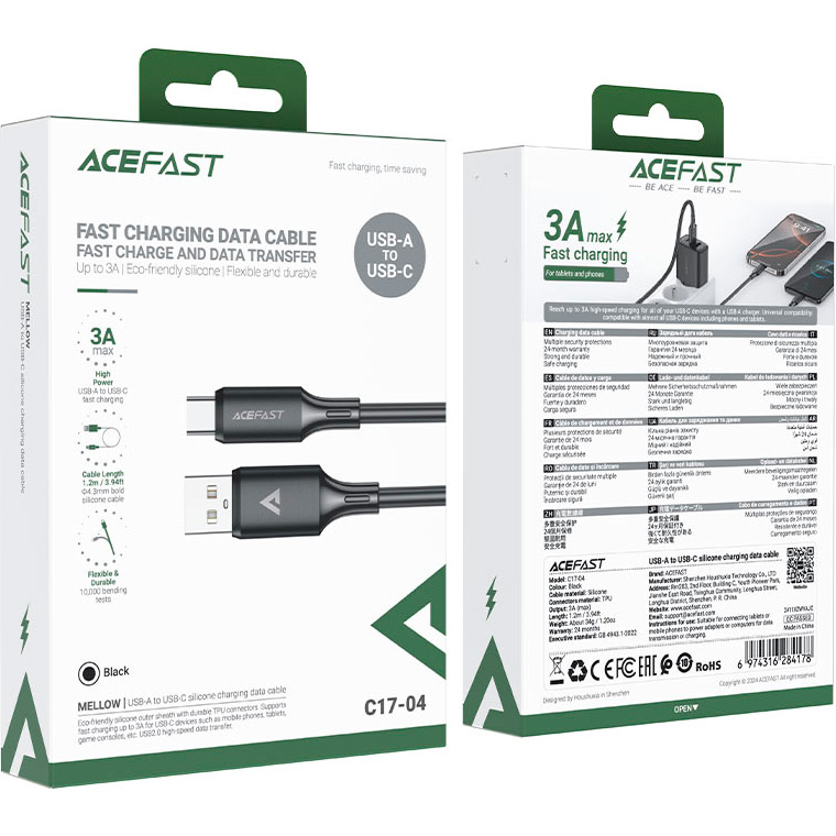 Кабель ACEFAST C17-04 USB-A to USB-C 1.2м Black