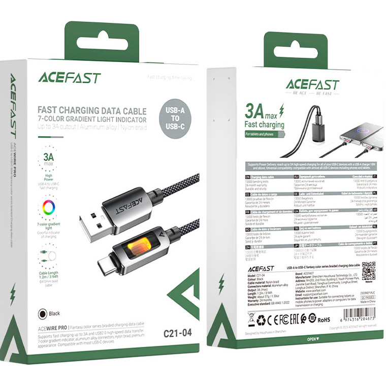 Кабель ACEFAST C21-04 USB-A to USB-C 1.2м Black