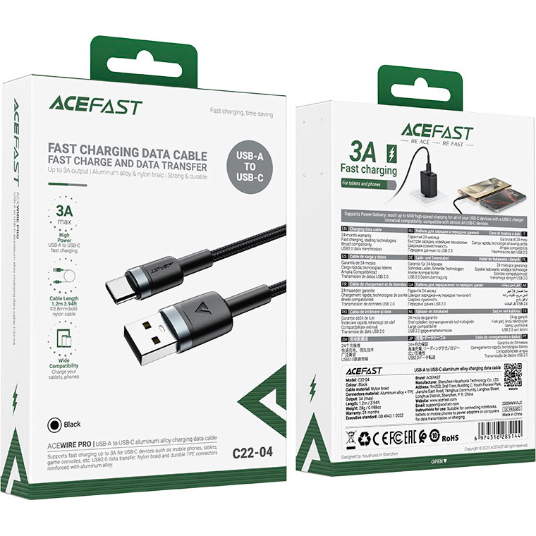 Кабель ACEFAST C22-04 USB-A to USB-C 1.2м Black