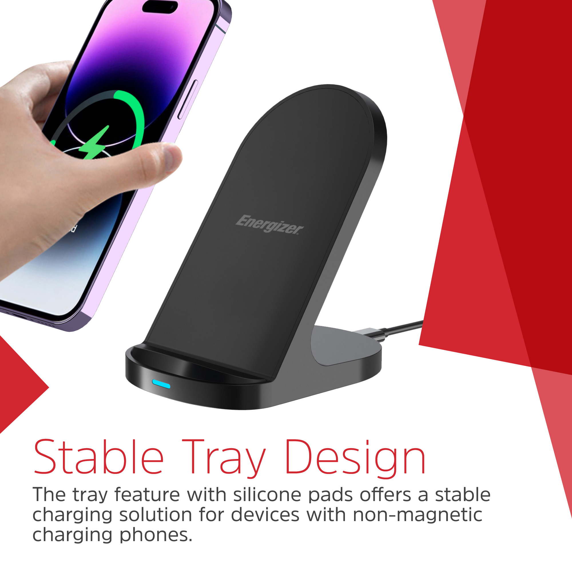 Бездротовий зарядний пристрій ENERGIZER 15W Wireless Charging Stand with Compact & Case-Friendly Design