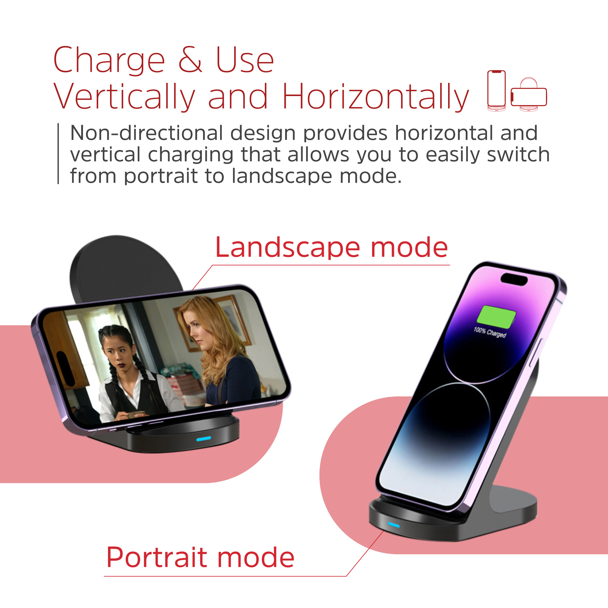 Бездротовий зарядний пристрій ENERGIZER 15W Wireless Charging Stand with Compact & Case-Friendly Design