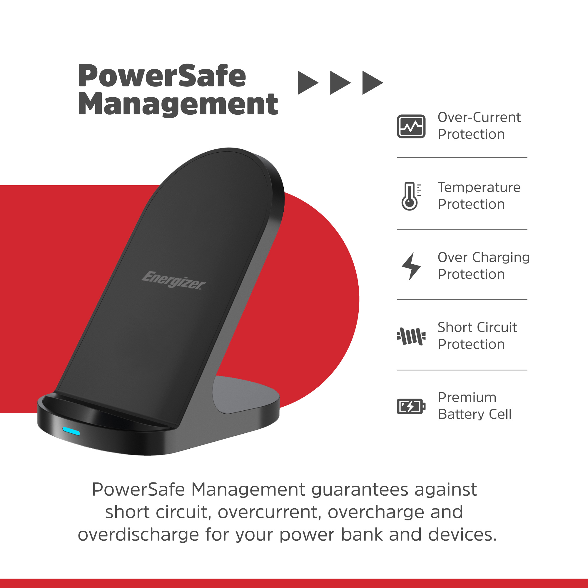 Бездротовий зарядний пристрій ENERGIZER 15W Wireless Charging Stand with Compact & Case-Friendly Design