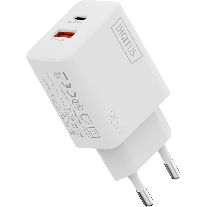 Зарядний пристрій DIGITUS 1xUSB-A, 1xUSB-C, 20W White (DA-10300)